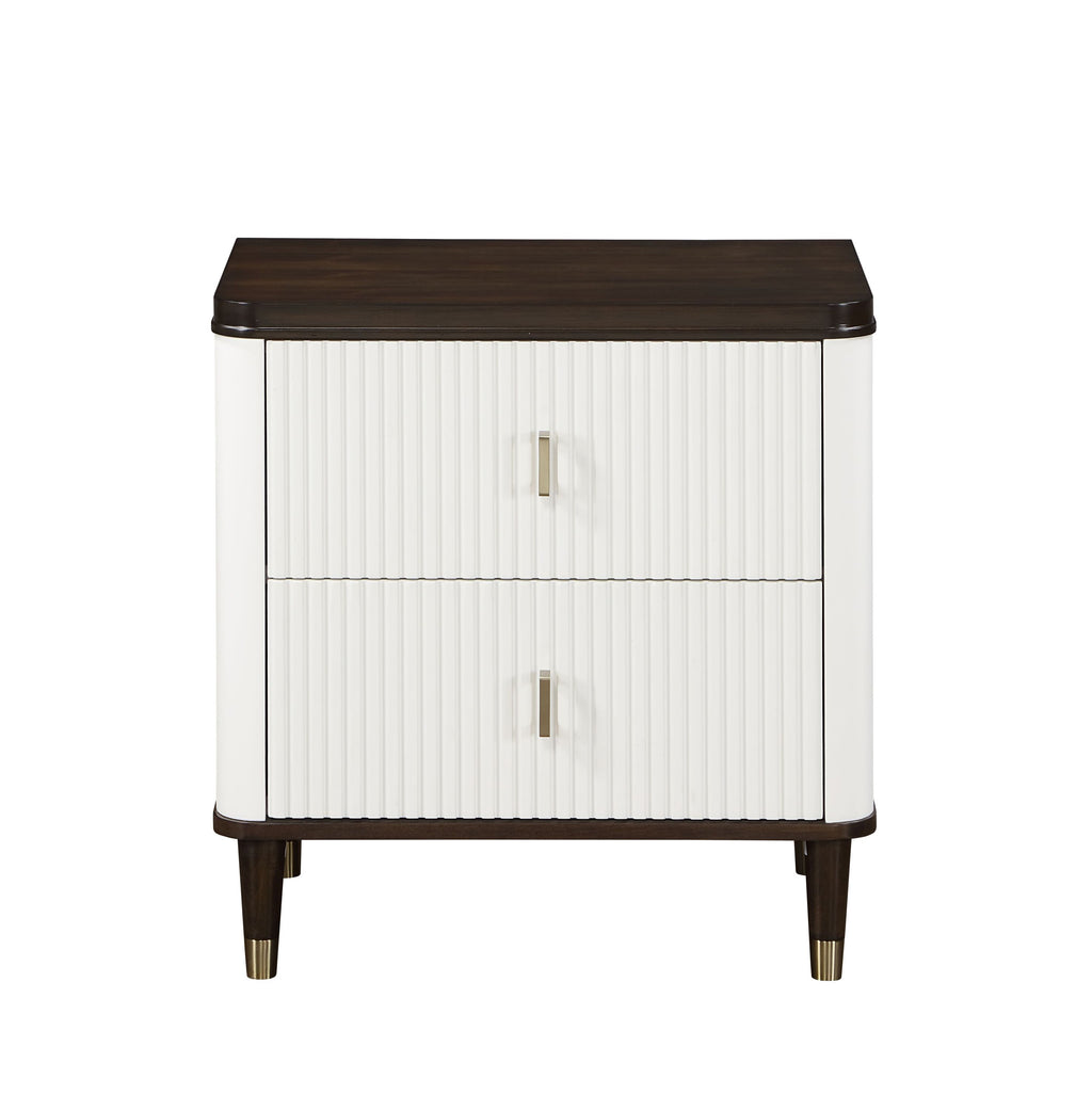 Modern Design White and Brown Finish 2-Drawers Nightstand with USB Port Durable Wooden Bedroom Furniture 1pc
