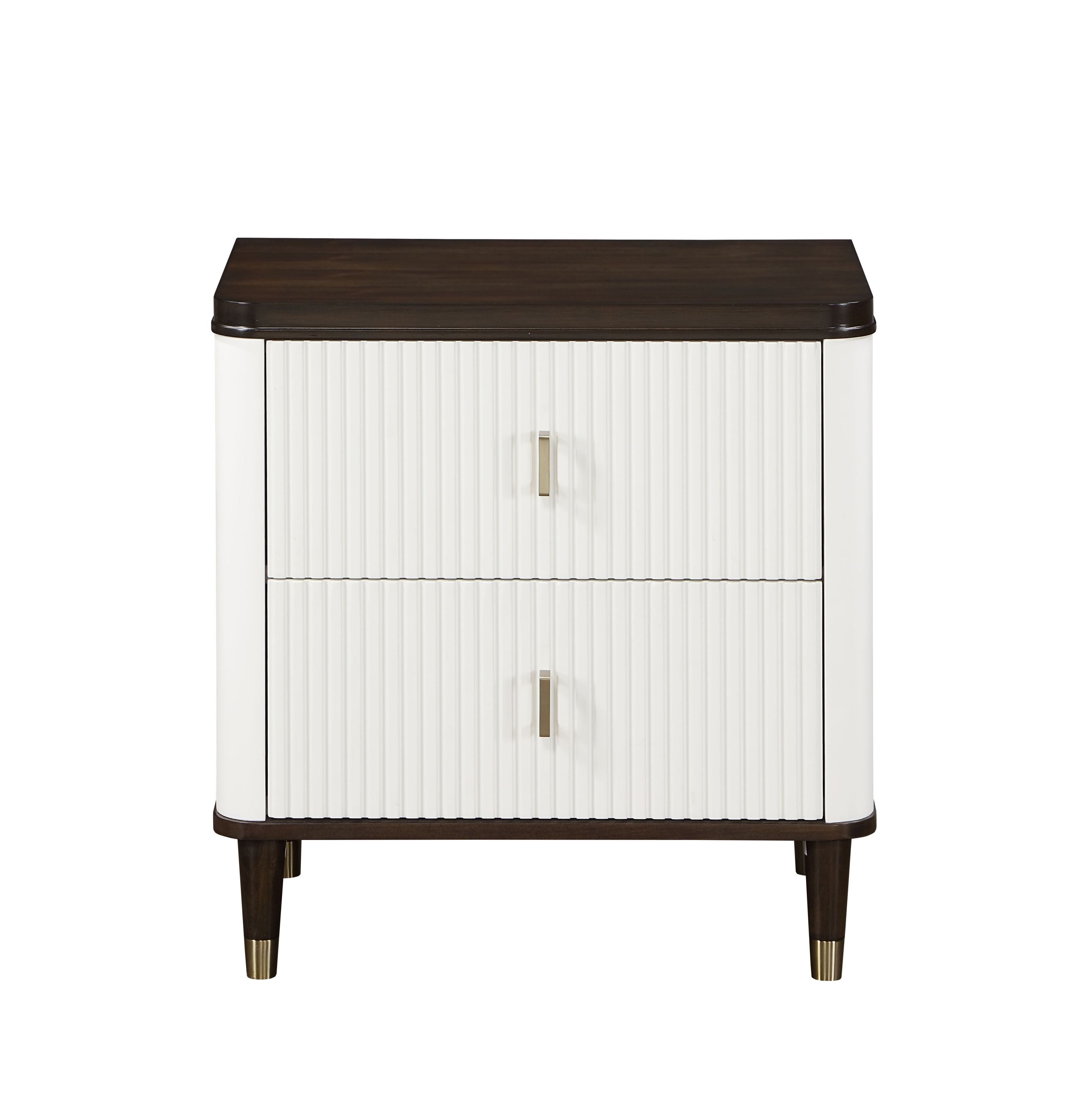Modern Design White and Brown Finish 2-Drawers Nightstand with USB Port Durable Wooden Bedroom Furniture 1pc