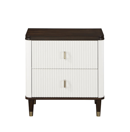 Modern Design White and Brown Finish 2-Drawers Nightstand with USB Port Durable Wooden Bedroom Furniture 1pc