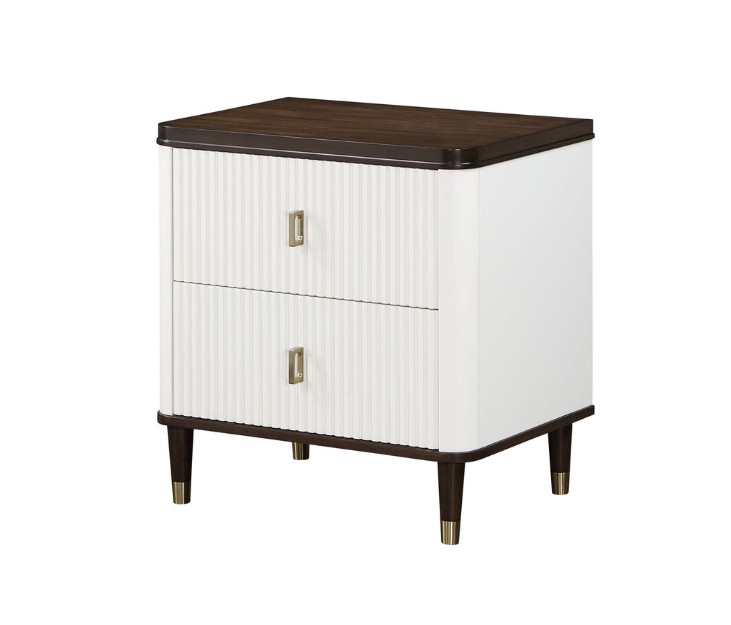 Modern Design White and Brown Finish 2-Drawers Nightstand with USB Port Durable Wooden Bedroom Furniture 1pc