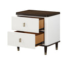 Modern Design White and Brown Finish 2-Drawers Nightstand with USB Port Durable Wooden Bedroom Furniture 1pc