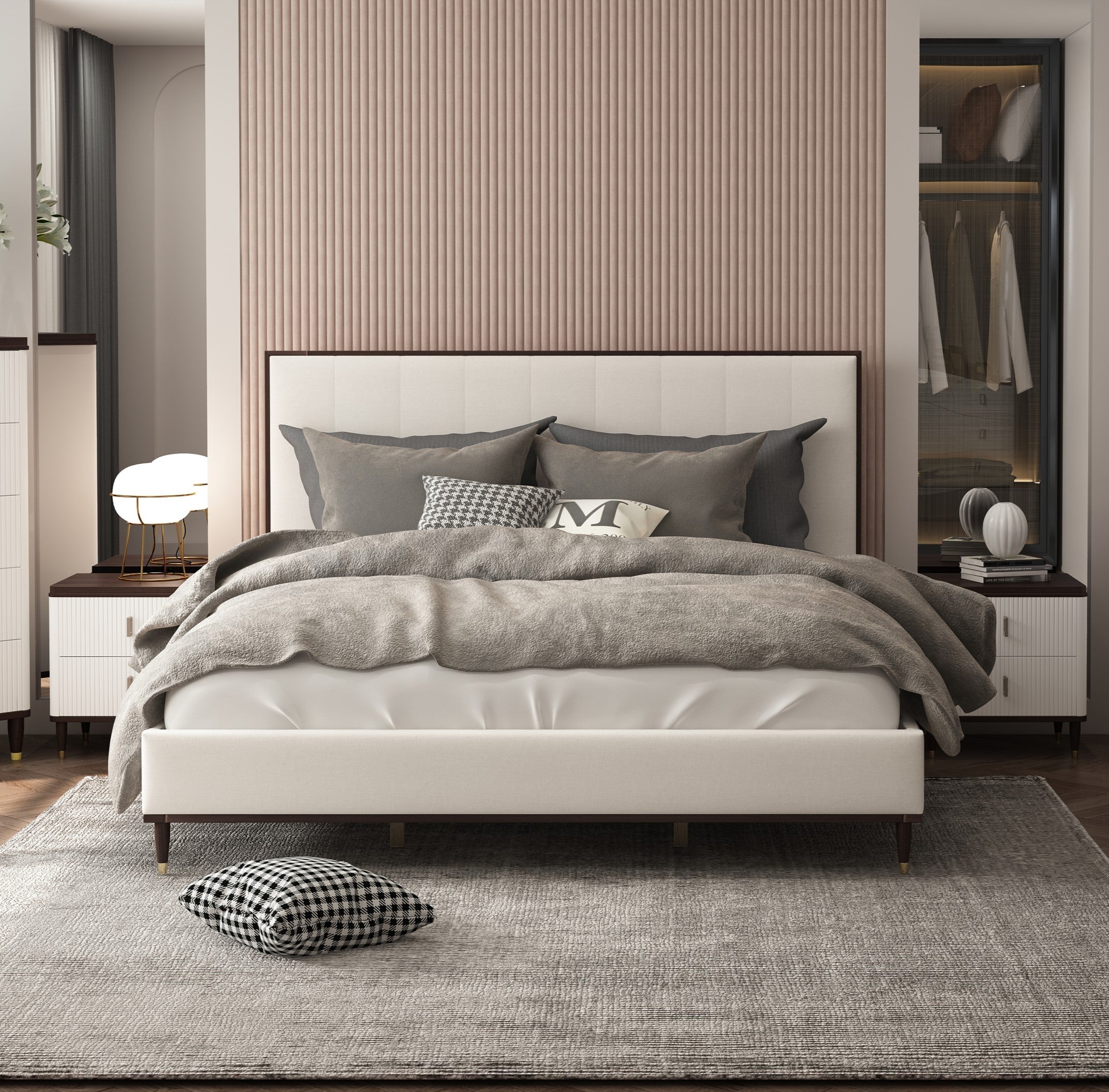 Modern Design White and Brown Finish 2-Drawers Nightstand with USB Port Durable Wooden Bedroom Furniture 1pc