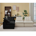 [NEW ARRIVED] [VIDEO PROVIDED]Modular Sofa,No Armrests,At will DIY,Corduroy ,Neck Pillow-Back Lounge Sofa Chair,Reading Nook, or Apartment Living, Lumbar Pillow,4 Seats,Upholstered,Beige,Black