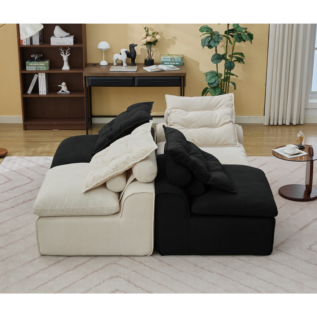 [NEW ARRIVED] [VIDEO PROVIDED]Modular Sofa,No Armrests,At will DIY,Corduroy ,Neck Pillow-Back Lounge Sofa Chair,Reading Nook, or Apartment Living, Lumbar Pillow,4 Seats,Upholstered,Beige,Black