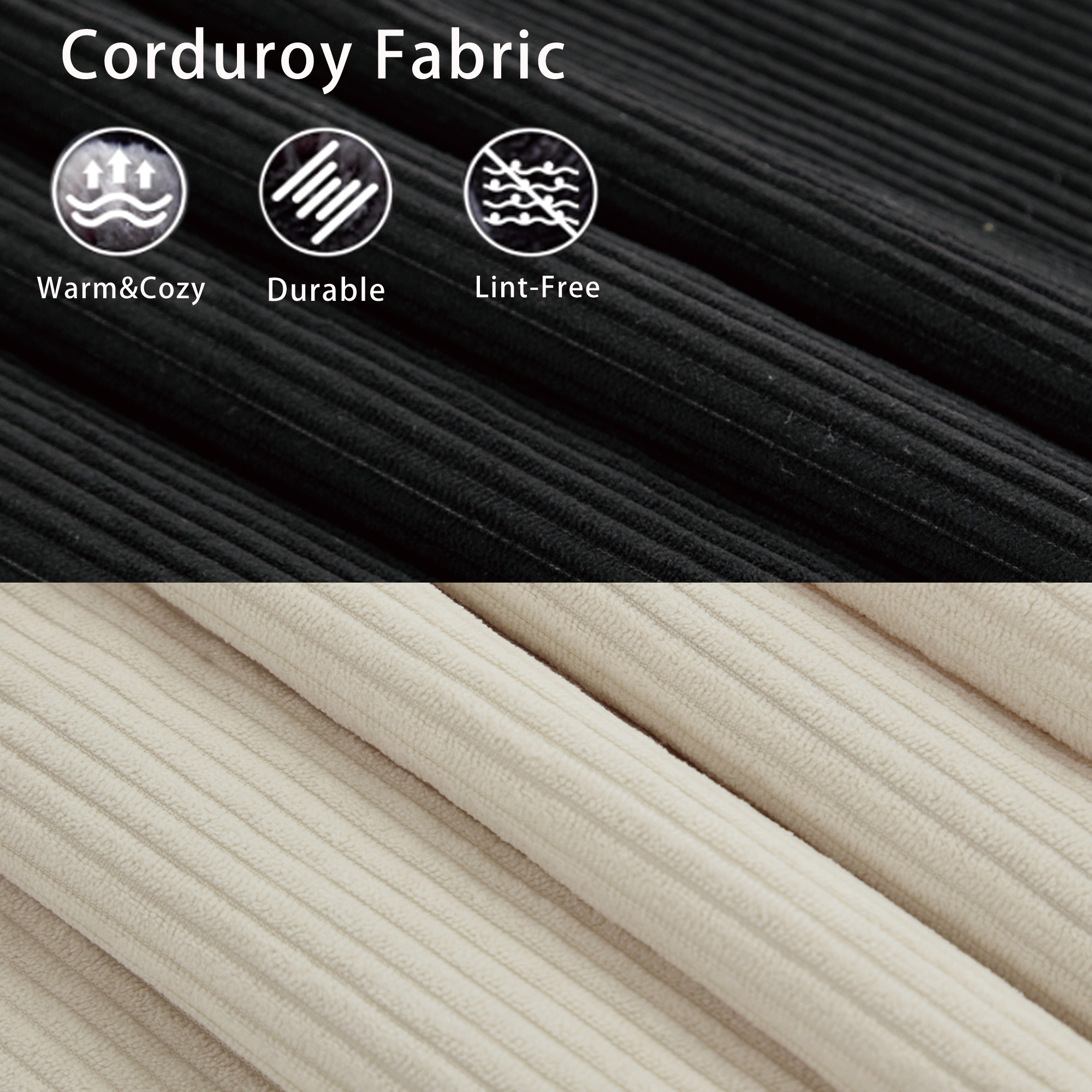 [NEW ARRIVED] [VIDEO PROVIDED]Modular Sofa,No Armrests,At will DIY,Corduroy ,Neck Pillow-Back Lounge Sofa Chair,Reading Nook, or Apartment Living, Lumbar Pillow,4 Seats,Upholstered,Beige,Black