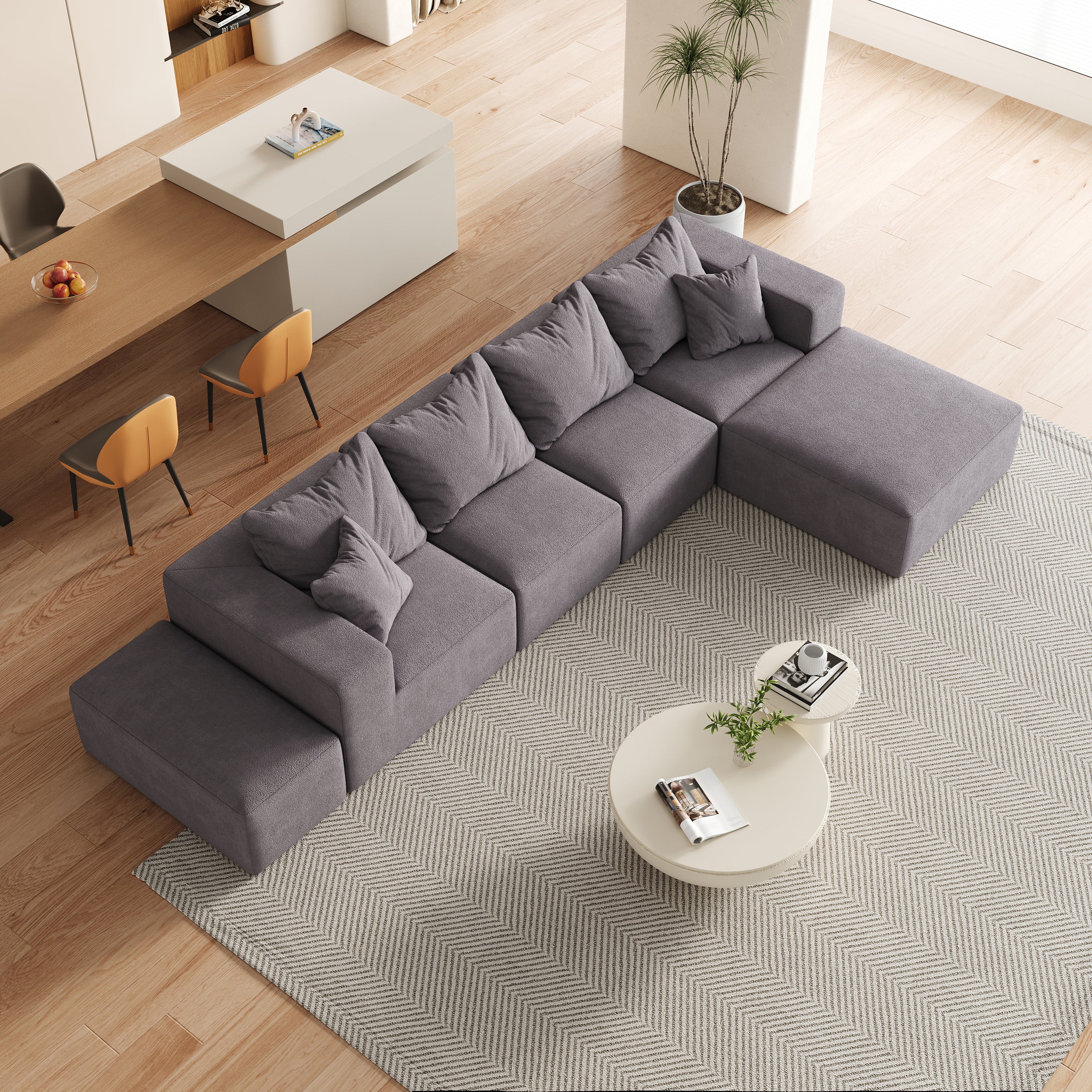 Modern Upholstered Sectional Boneless Couch Set,Modular 132' L Shaped Sectional Living Room Sofa Set With 6 Pillows,Free Combination Sofa Couch for Living Room,Bedroom