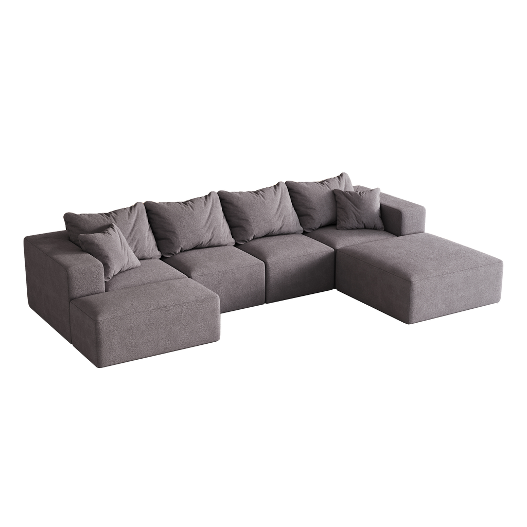Modern Upholstered Sectional Boneless Couch Set,Modular 132' L Shaped Sectional Living Room Sofa Set With 6 Pillows,Free Combination Sofa Couch for Living Room,Bedroom