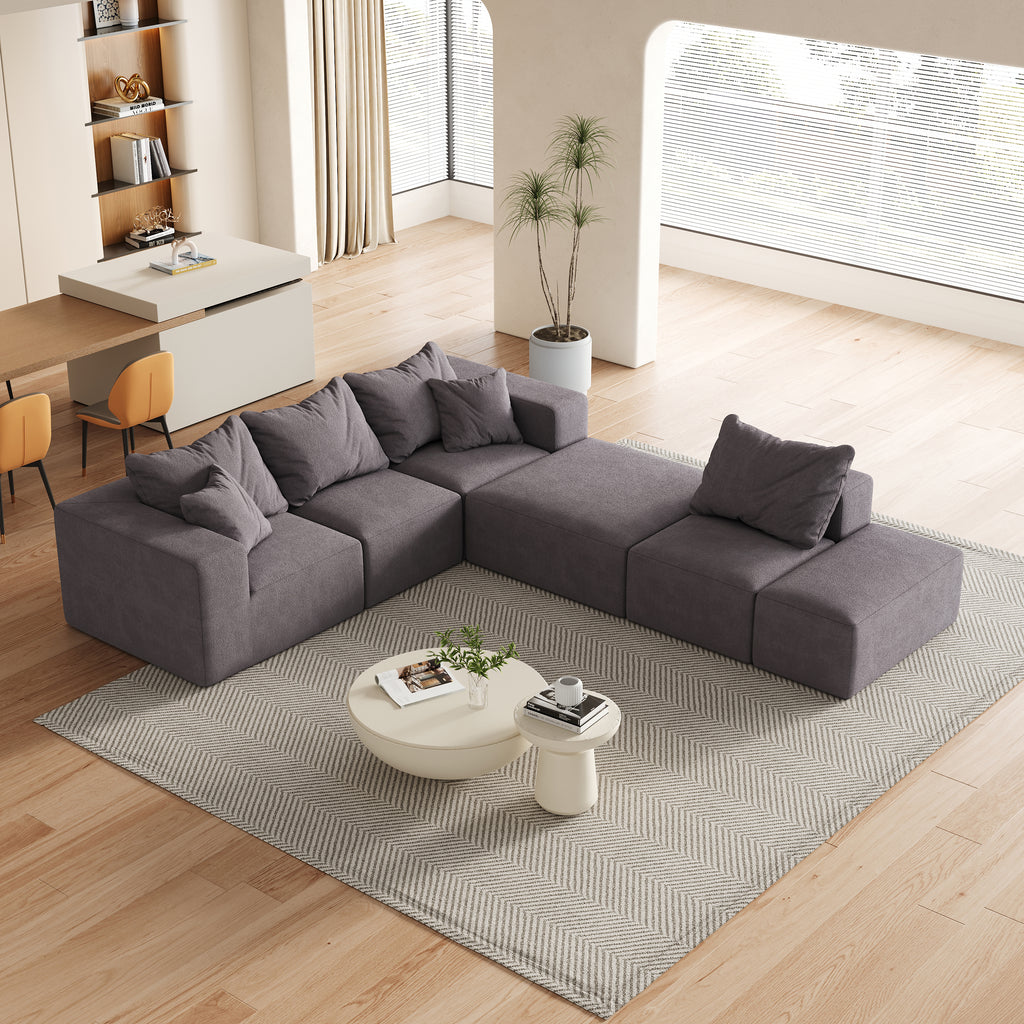 Modern Upholstered Sectional Boneless Couch Set,Modular 132' L Shaped Sectional Living Room Sofa Set With 6 Pillows,Free Combination Sofa Couch for Living Room,Bedroom