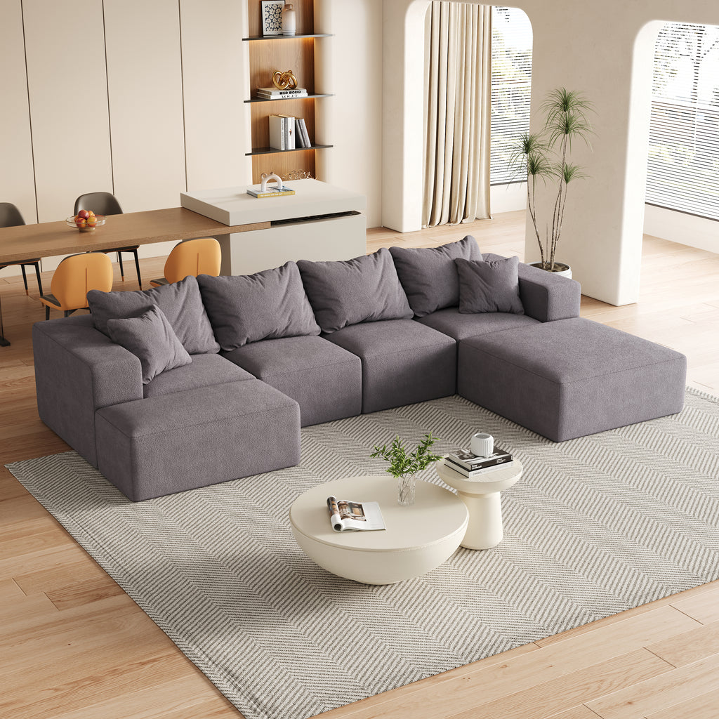 Modern Upholstered Sectional Boneless Couch Set,Modular 132' L Shaped Sectional Living Room Sofa Set With 6 Pillows,Free Combination Sofa Couch for Living Room,Bedroom