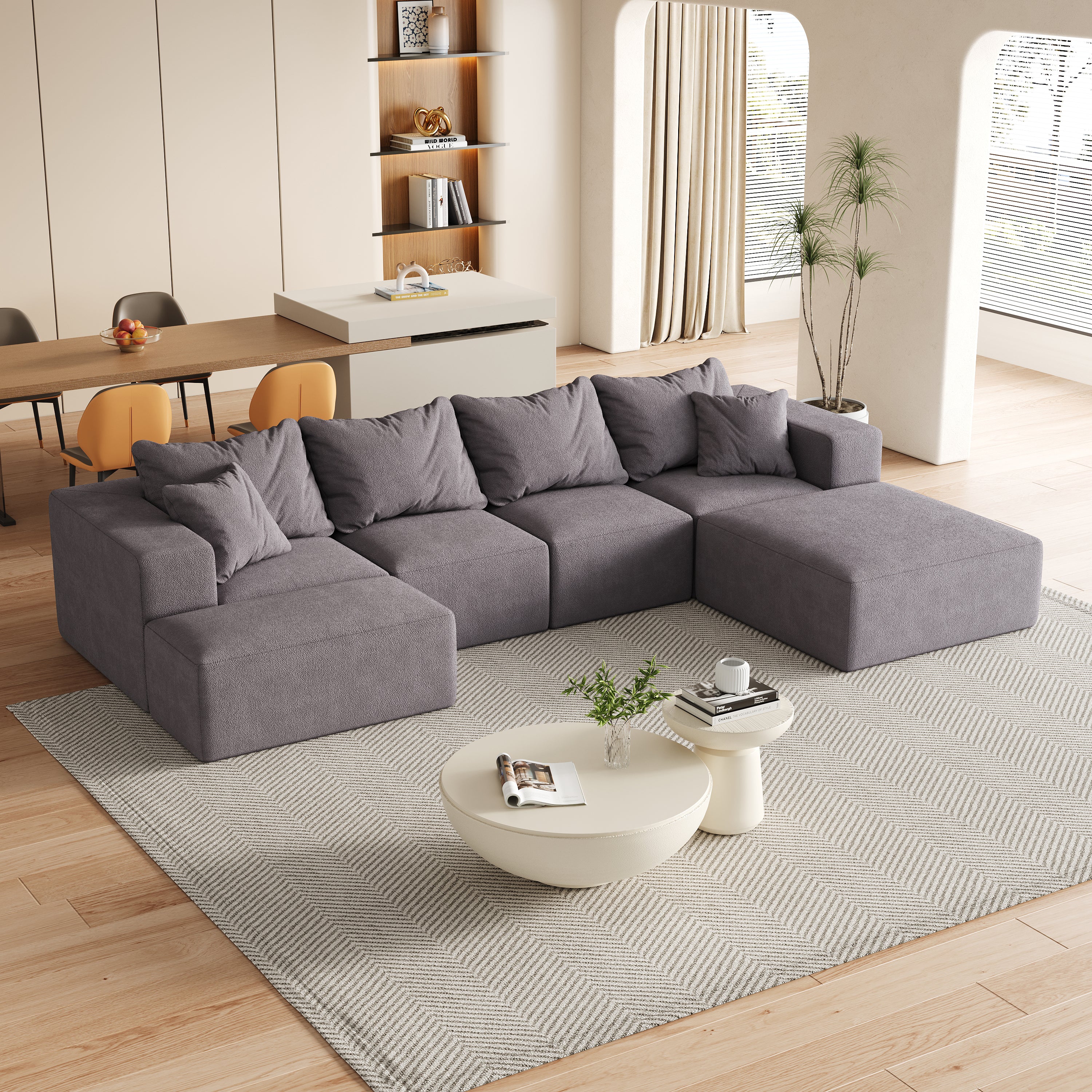Modern Upholstered Sectional Boneless Couch Set,Modular 132' L Shaped Sectional Living Room Sofa Set With 6 Pillows,Free Combination Sofa Couch for Living Room,Bedroom