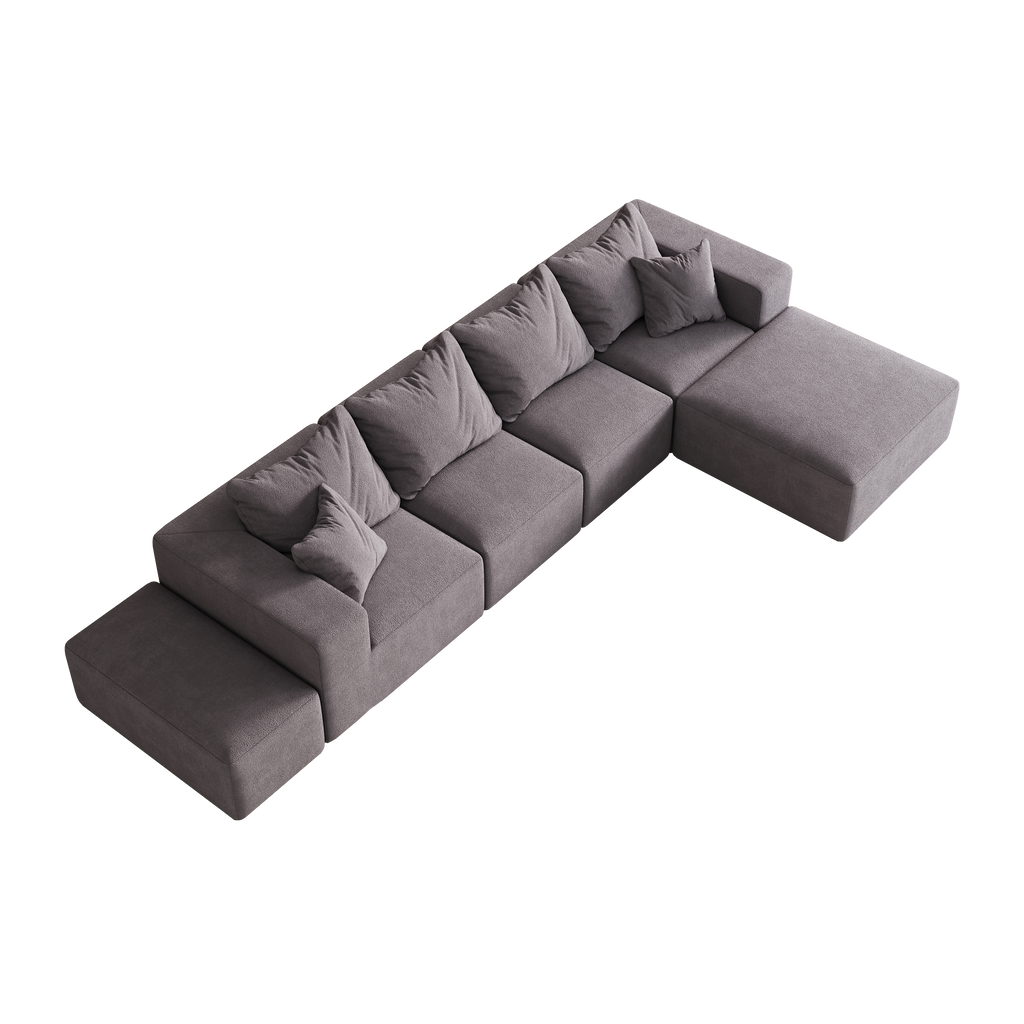 Modern Upholstered Sectional Boneless Couch Set,Modular 132' L Shaped Sectional Living Room Sofa Set With 6 Pillows,Free Combination Sofa Couch for Living Room,Bedroom