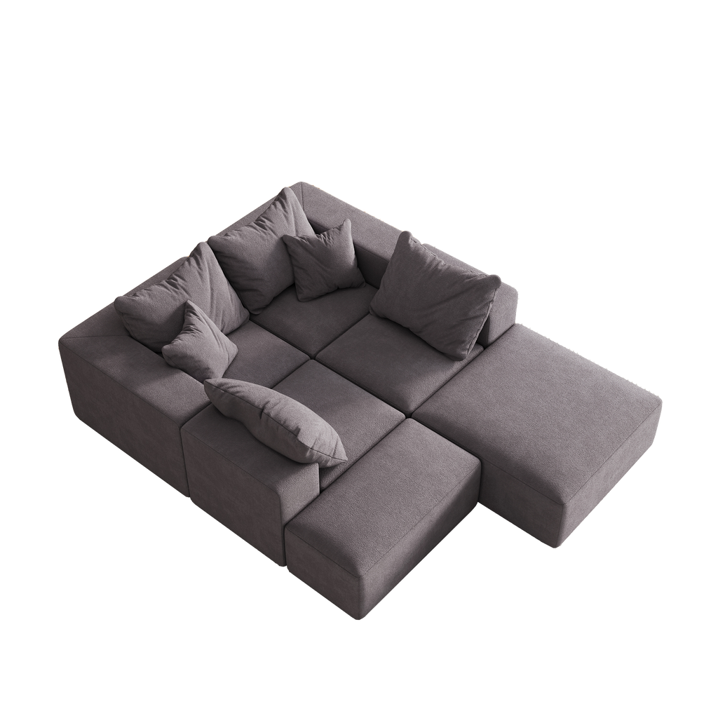 Modern Upholstered Sectional Boneless Couch Set,Modular 132' L Shaped Sectional Living Room Sofa Set With 6 Pillows,Free Combination Sofa Couch for Living Room,Bedroom