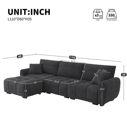 [VIDEO] 110' Modular Sectional Sofa, L Shape with Extra-large Seat, Pull-line Design, Movable Ottoman, High Density Foam, Free Combination, Sturdy Metal&Wood Frame, Boucle Fabric, 3 Colors