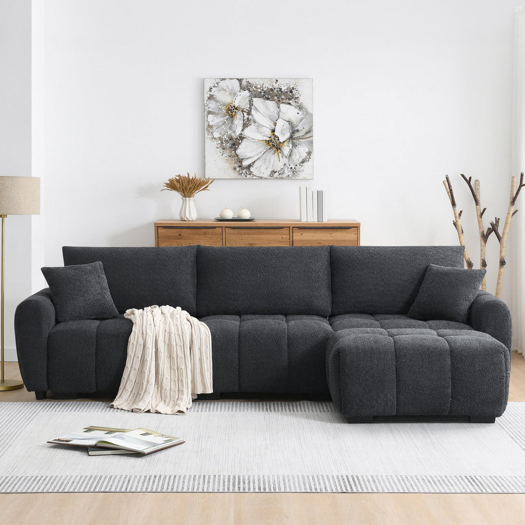 Modular L-Shaped Boucle Sectional Sofa, 3 Colors.