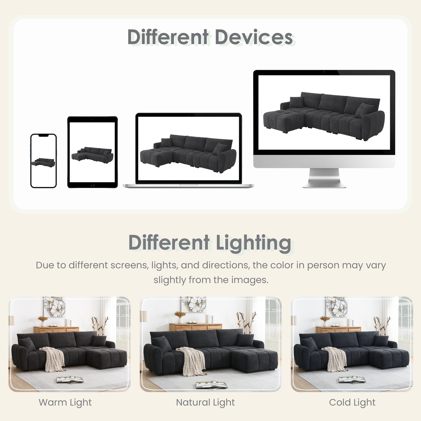 [VIDEO] 110' Modular Sectional Sofa, L Shape with Extra-large Seat, Pull-line Design, Movable Ottoman, High Density Foam, Free Combination, Sturdy Metal&Wood Frame, Boucle Fabric, 3 Colors