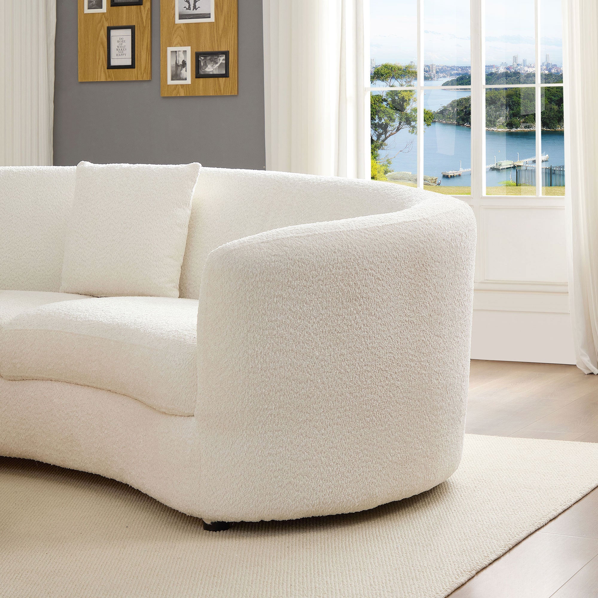 Monroe Curved Mid-Century Modern Sofa | 4-Seater | Beige