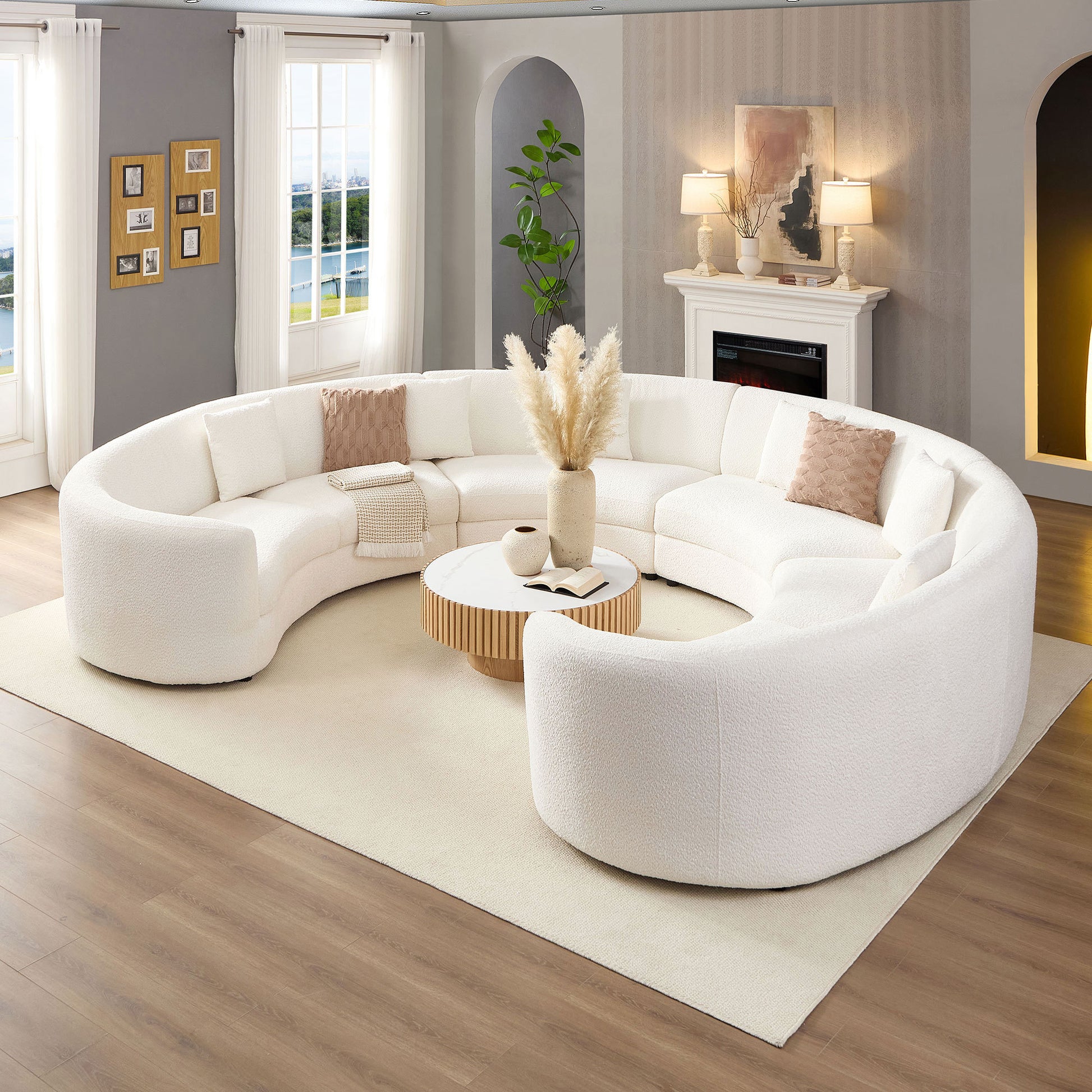 Mid-Century Modern Beige Sectional Sofa, Free Combination Modular Couch for Living Room 6 Seat