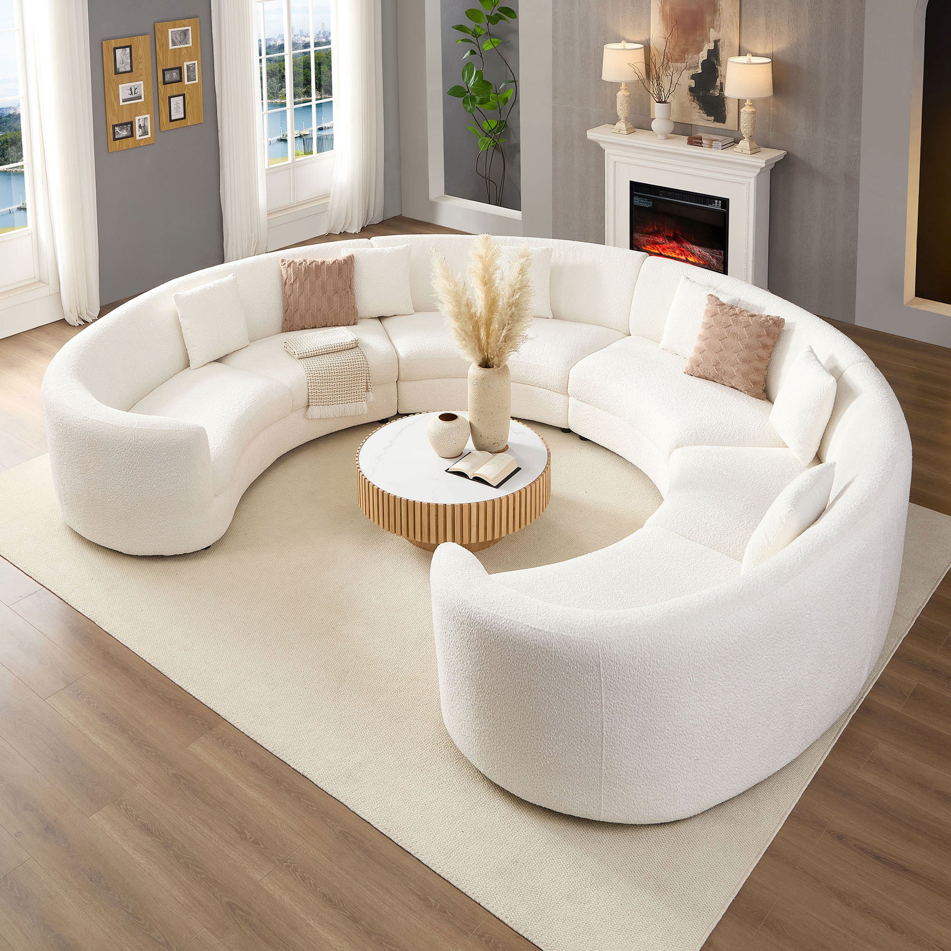 Mid-Century Modern Beige Sectional Sofa, Free Combination Modular Couch for Living Room 6 Seat
