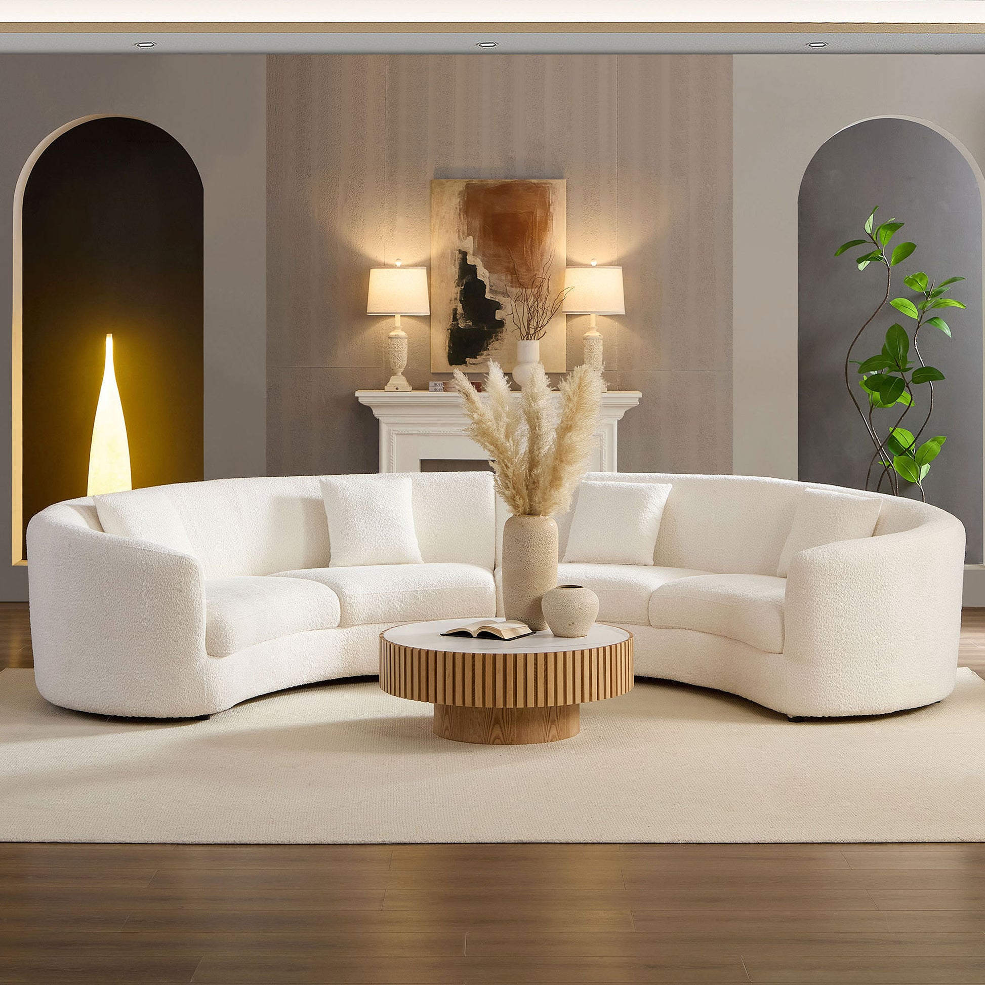 Monroe Curved Mid-Century Modern Sofa | 4-Seater | Beige