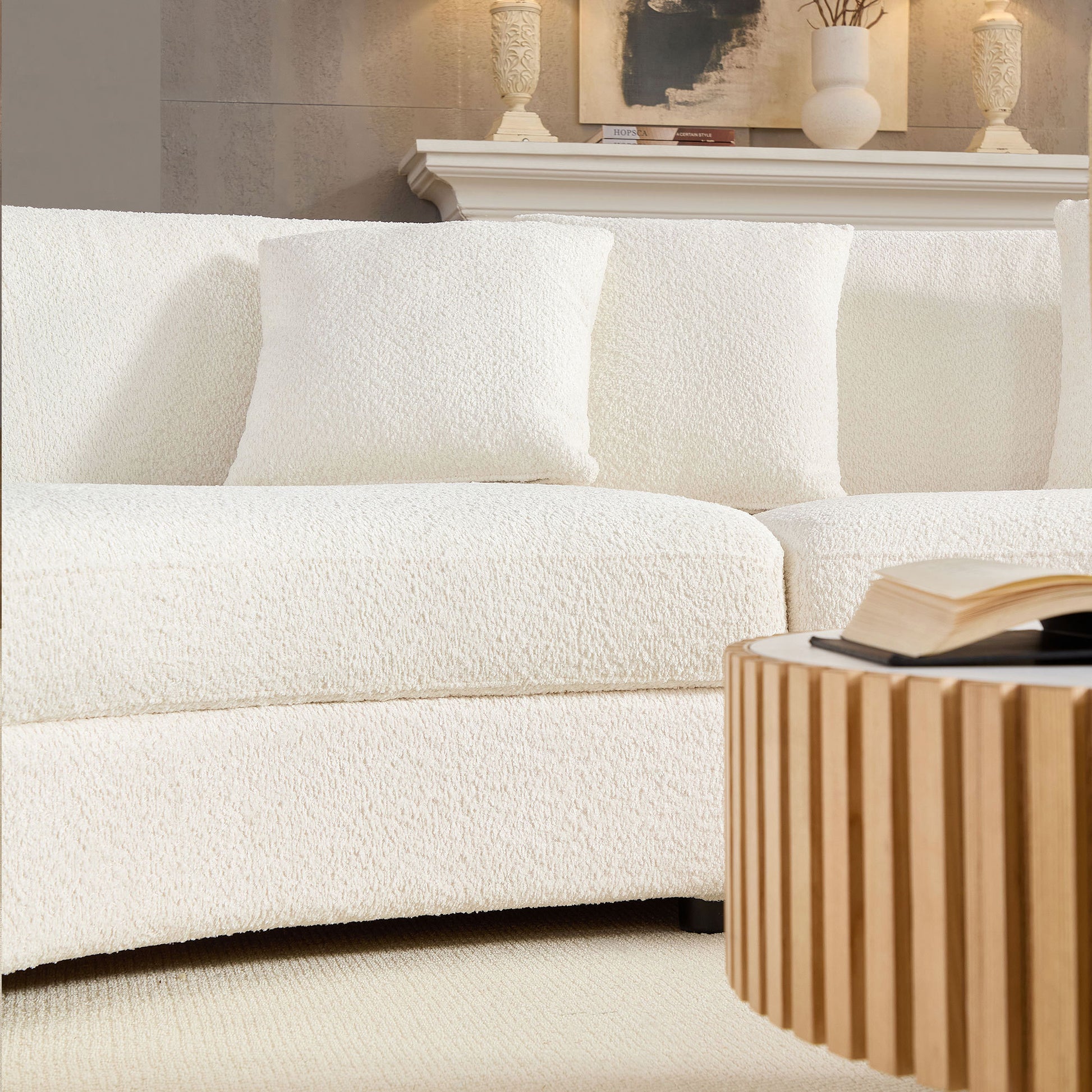 Monroe Curved Mid-Century Modern Sofa | 4-Seater | Beige