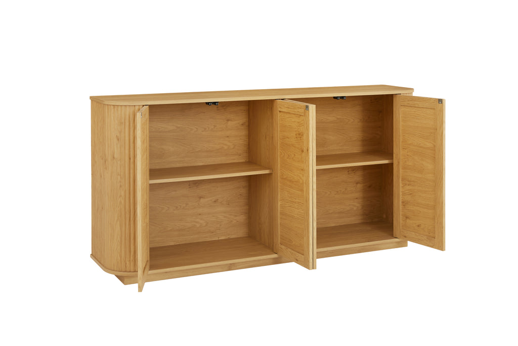 64-inch wave shaped TV stand, rounded corner sideboard, storage cabinet, buffet, wood vertical striped cabinet with rattan doors for kitchen/bedroom/entryway. Natural, 64''W x 15''D x 31.5''H