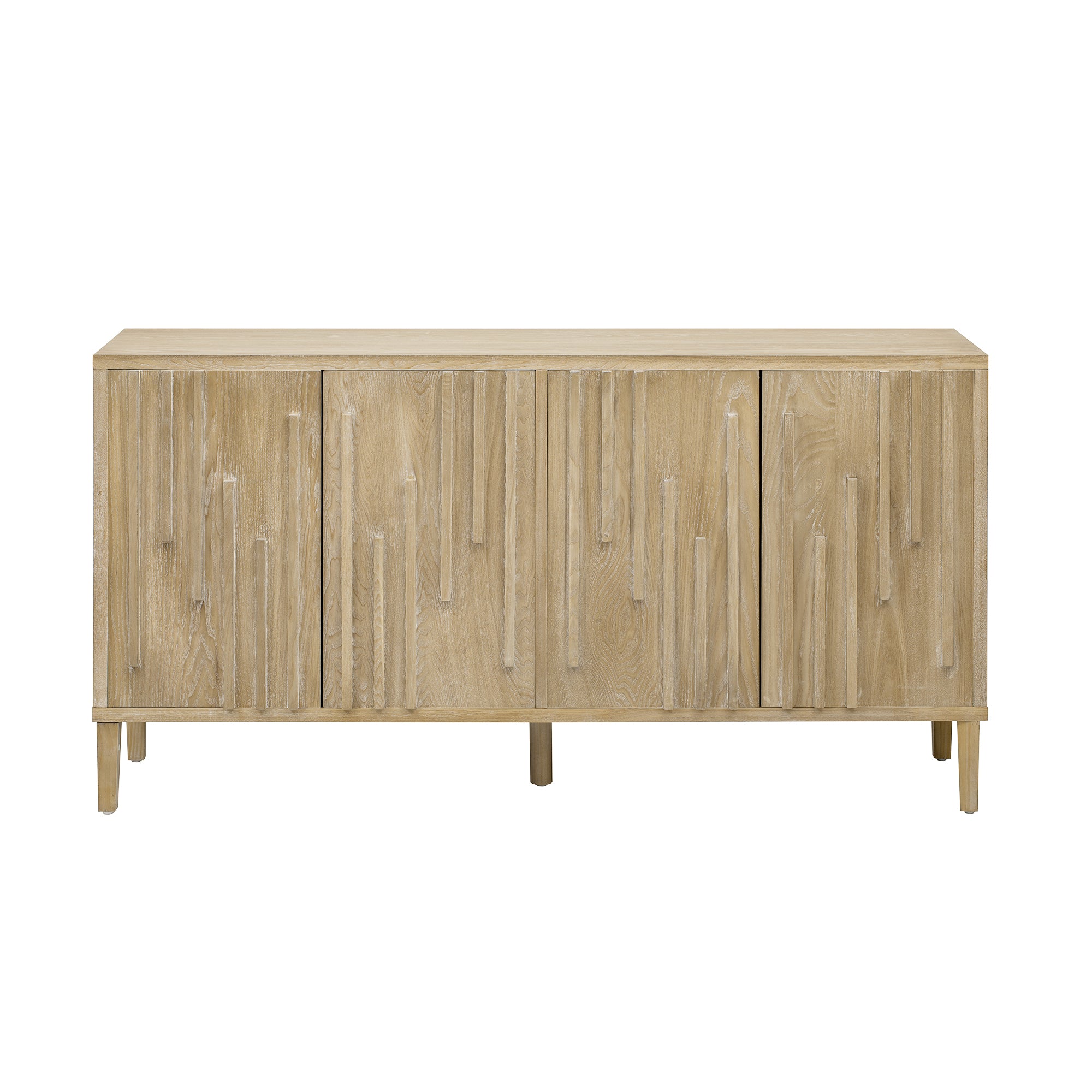 U_Style 59.8' 4-Door Sideboard,Hidden Handle,Distinctive Solid Ash Veneer Buffet with Storage, Farmhouse Sideboard TV Stand for Living Room, Hallway, Dining, Wood Office Credenza(Natutal)