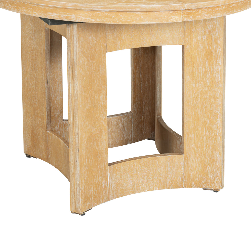 TOPMAX Farmhouse Extendable Round Dining Table Set for 4, 5-Piece Kitchen Table Set with 4 Upholstered Chairs and 16inch Removable Leaf for Small Places, Natural+Beige Dining Table Set