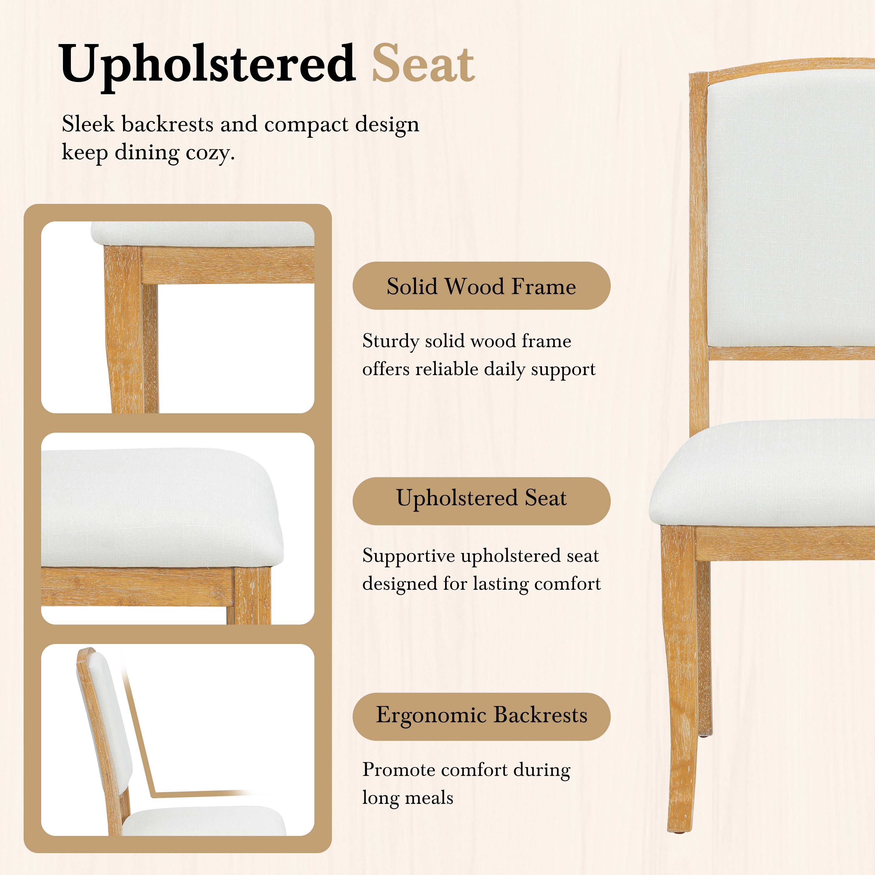 TOPMAX Farmhouse Extendable Round Dining Table Set for 4, 5-Piece Kitchen Table Set with 4 Upholstered Chairs and 16inch Removable Leaf for Small Places, Natural+Beige Dining Table Set