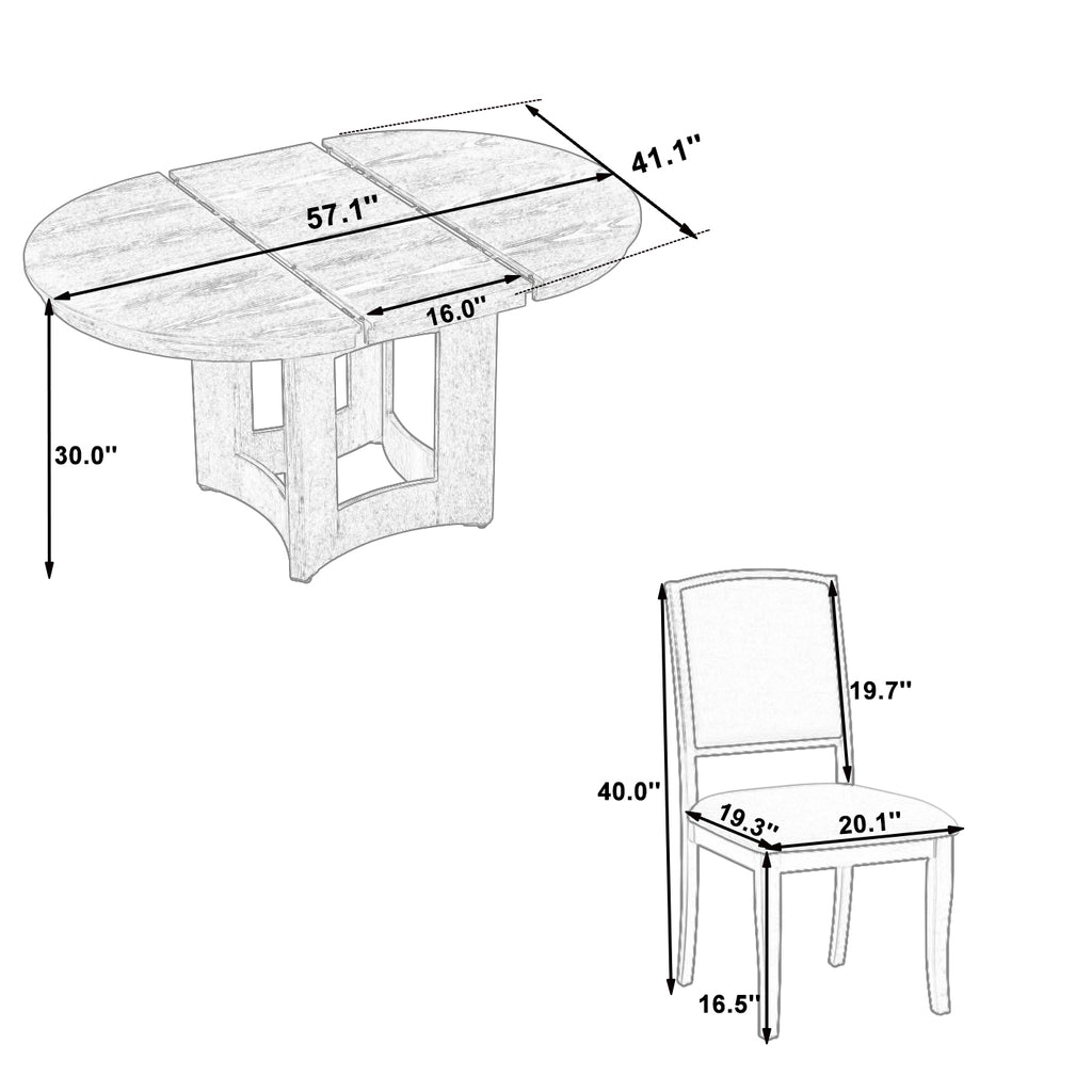 TOPMAX Farmhouse Extendable Round Dining Table Set for 4, 5-Piece Kitchen Table Set with 4 Upholstered Chairs and 16inch Removable Leaf for Small Places, Natural+Beige Dining Table Set