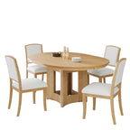 TOPMAX Farmhouse Extendable Round Dining Table Set for 4, 5-Piece Kitchen Table Set with 4 Upholstered Chairs and 16inch Removable Leaf for Small Places, Natural+Beige Dining Table Set
