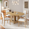 TOPMAX Farmhouse Extendable Round Dining Table Set for 4, 5-Piece Kitchen Table Set with 4 Upholstered Chairs and 16inch Removable Leaf for Small Places, Natural+Beige Dining Table Set