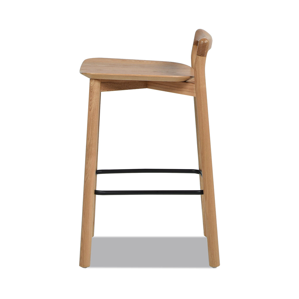 Sven 26.5' Modern Minimalist Low Back Wood Counter Stool, Natural Blonde Ash Wood