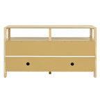 TREXM Bohemian Style Rattan Buffet Storage Cabinet with Solid Wood Frame, Sideboard with 3-position Adjustable Shelves for Living & Dining Rooms, No-Handle Push-to-Open Design (Natural)