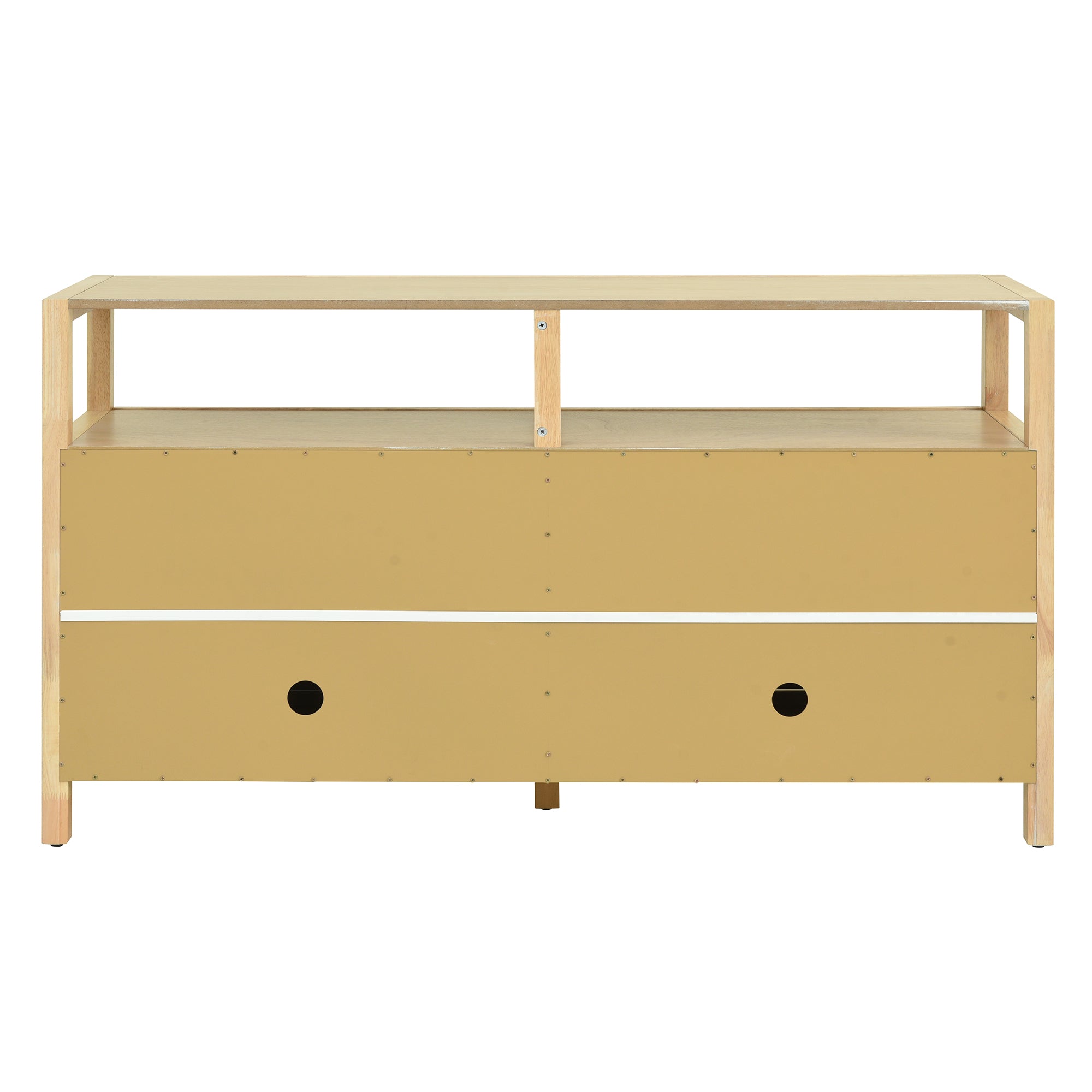 TREXM Bohemian Style Rattan Buffet Storage Cabinet with Solid Wood Frame, Sideboard with 3-position Adjustable Shelves for Living & Dining Rooms, No-Handle Push-to-Open Design (Natural)