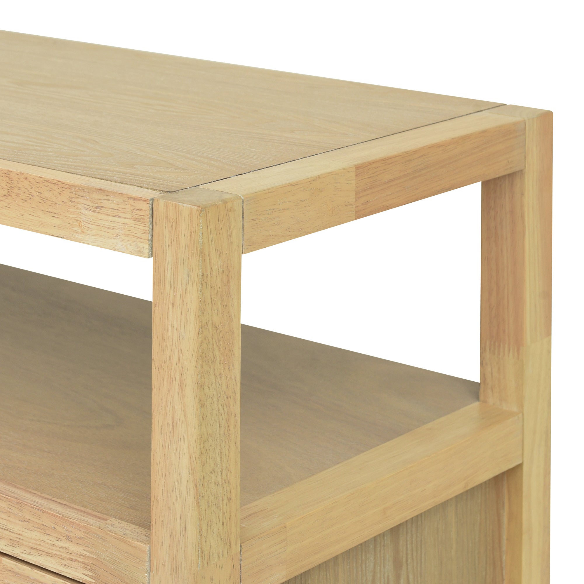 TREXM Bohemian Style Rattan Buffet Storage Cabinet with Solid Wood Frame, Sideboard with 3-position Adjustable Shelves for Living & Dining Rooms, No-Handle Push-to-Open Design (Natural)