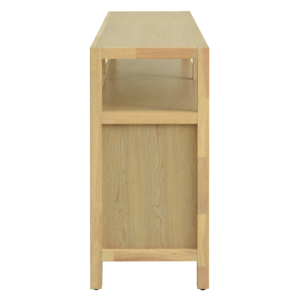 TREXM Bohemian Style Rattan Buffet Storage Cabinet with Solid Wood Frame, Sideboard with 3-position Adjustable Shelves for Living & Dining Rooms, No-Handle Push-to-Open Design (Natural)