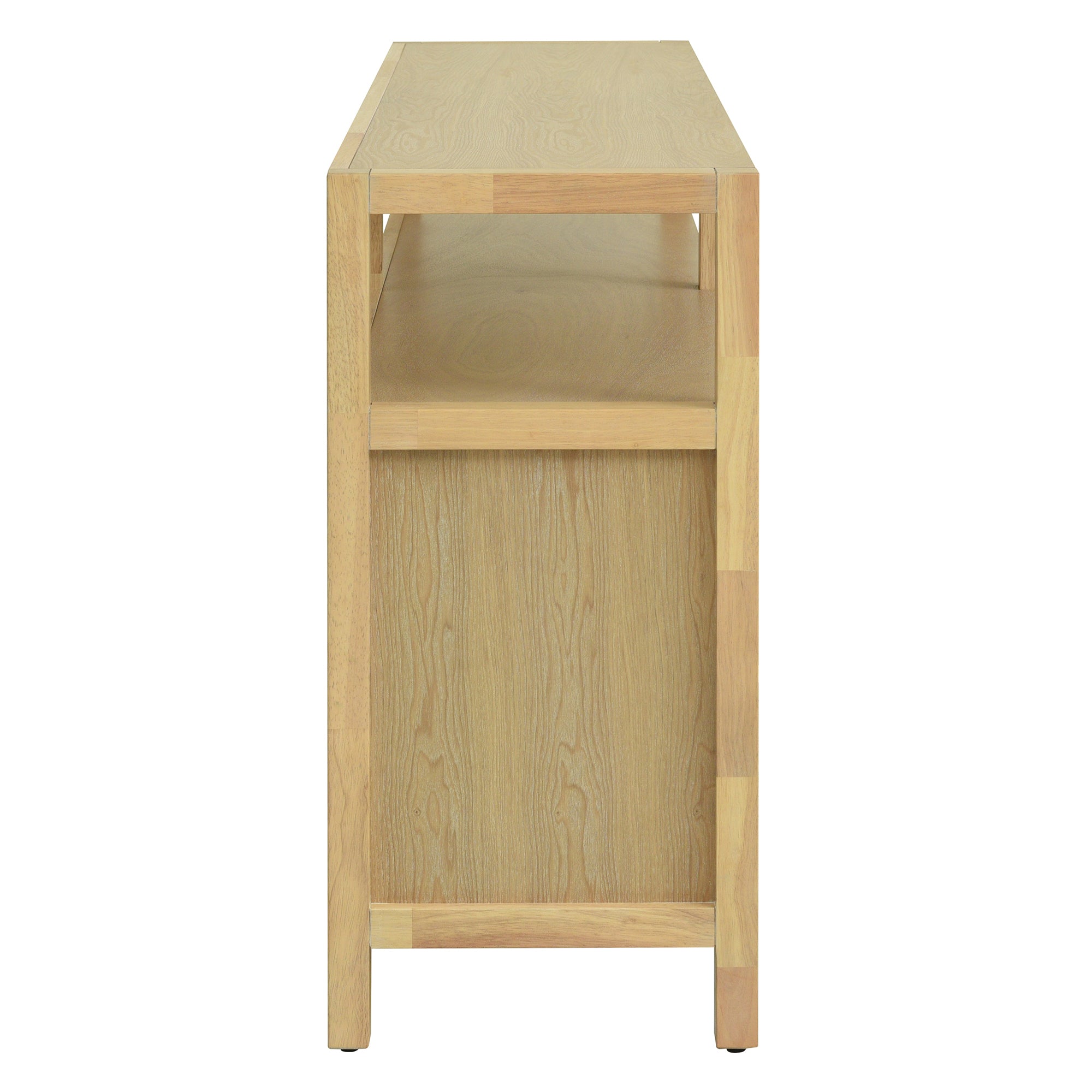 TREXM Bohemian Style Rattan Buffet Storage Cabinet with Solid Wood Frame, Sideboard with 3-position Adjustable Shelves for Living & Dining Rooms, No-Handle Push-to-Open Design (Natural)