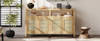 TREXM Bohemian Style Rattan Buffet Storage Cabinet with Solid Wood Frame, Sideboard with 3-position Adjustable Shelves for Living & Dining Rooms, No-Handle Push-to-Open Design (Natural)