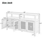 TREXM Bohemian Style Rattan Buffet Storage Cabinet with Solid Wood Frame, Sideboard with 3-position Adjustable Shelves for Living & Dining Rooms, No-Handle Push-to-Open Design (Natural)