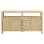 TREXM Bohemian Style Rattan Buffet Storage Cabinet with Solid Wood Frame, Sideboard with 3-position Adjustable Shelves for Living & Dining Rooms, No-Handle Push-to-Open Design (Natural)