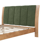 Premium Pine Wood Queen Bed Frame,Queen Size Bed Frame with Headboard Included,Mid Century Modern Bed,Natural&Green Color Bed Frame