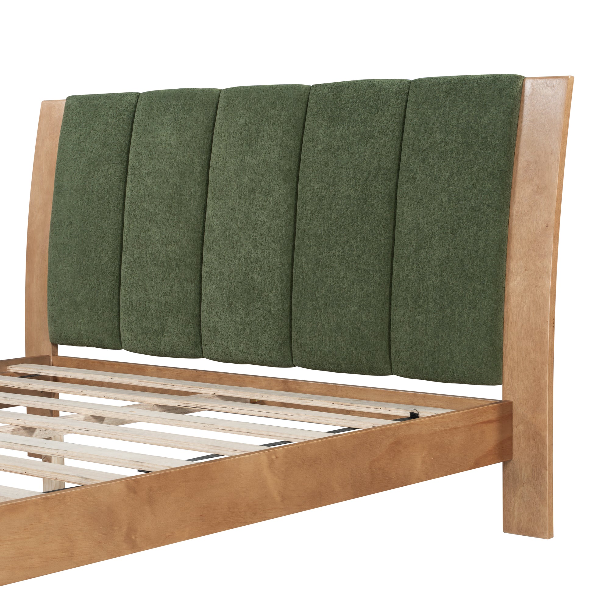 Premium Pine Wood Queen Bed Frame,Queen Size Bed Frame with Headboard Included,Mid Century Modern Bed,Natural&Green Color Bed Frame