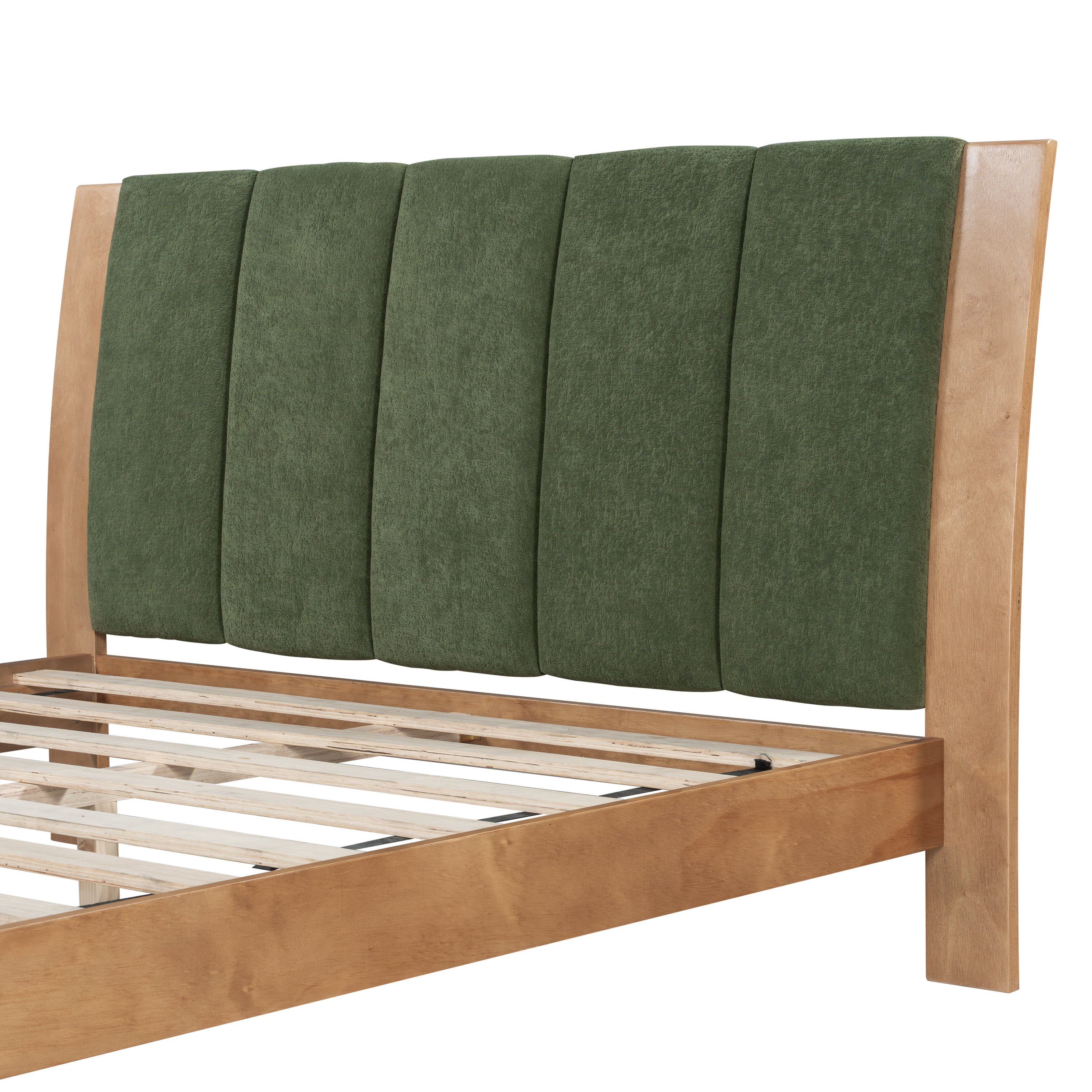 Premium Pine Wood Queen Bed Frame,Queen Size Bed Frame with Headboard Included,Mid Century Modern Bed,Natural&Green Color Bed Frame