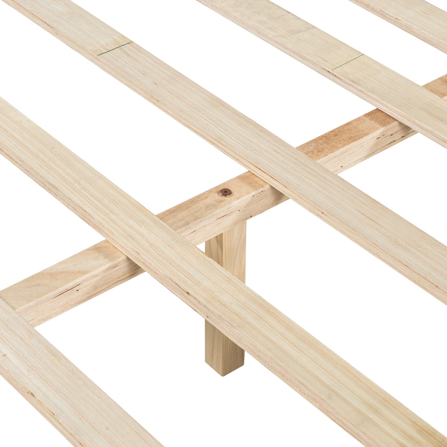 Premium Pine Wood Queen Bed Frame,Queen Size Bed Frame with Headboard Included,Mid Century Modern Bed,Natural&Green Color Bed Frame