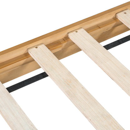 Premium Pine Wood Queen Bed Frame,Queen Size Bed Frame with Headboard Included,Mid Century Modern Bed,Natural&Green Color Bed Frame