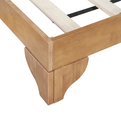 Premium Pine Wood Queen Bed Frame,Queen Size Bed Frame with Headboard Included,Mid Century Modern Bed,Natural&Green Color Bed Frame