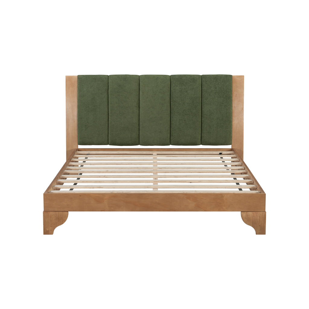 Premium Pine Wood Queen Bed Frame,Queen Size Bed Frame with Headboard Included,Mid Century Modern Bed,Natural&Green Color Bed Frame