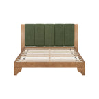 Premium Pine Wood Queen Bed Frame,Queen Size Bed Frame with Headboard Included,Mid Century Modern Bed,Natural&Green Color Bed Frame