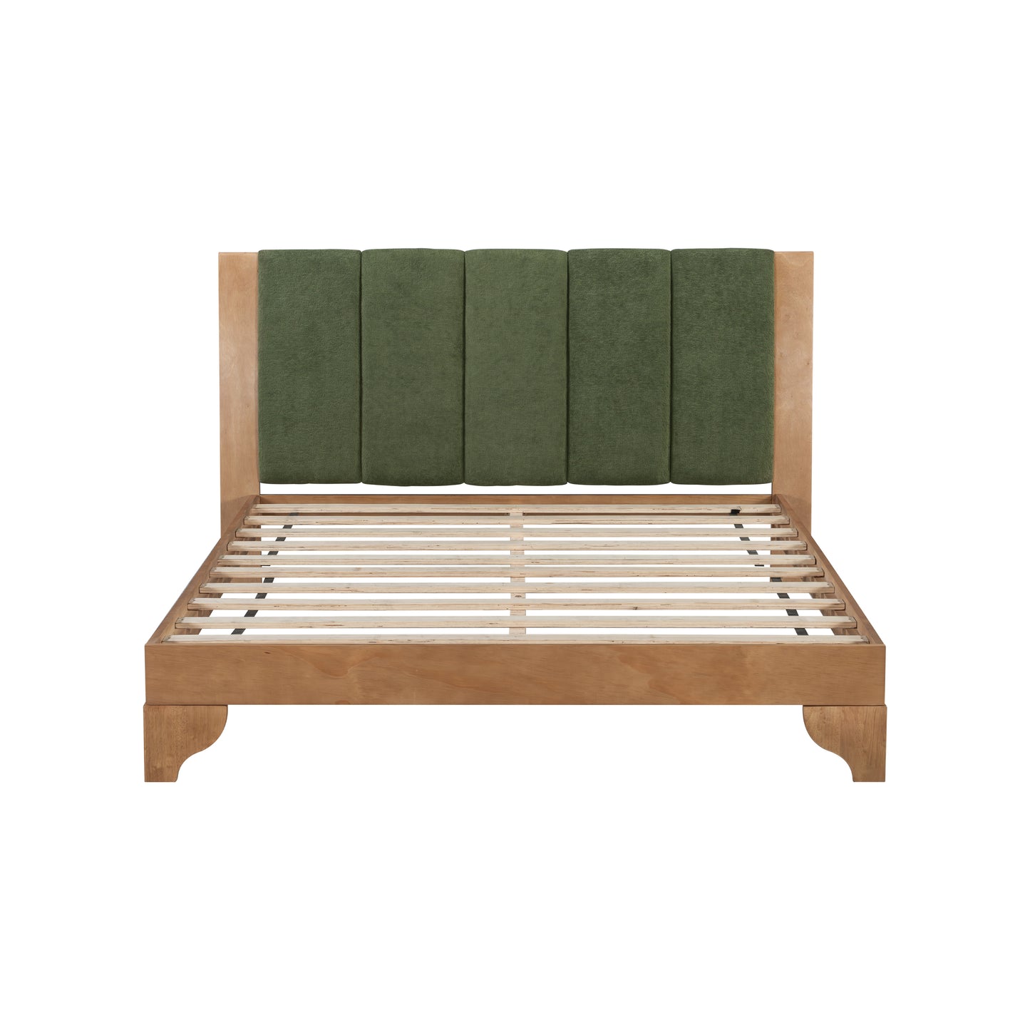 Premium Pine Wood Queen Bed Frame,Queen Size Bed Frame with Headboard Included,Mid Century Modern Bed,Natural&Green Color Bed Frame