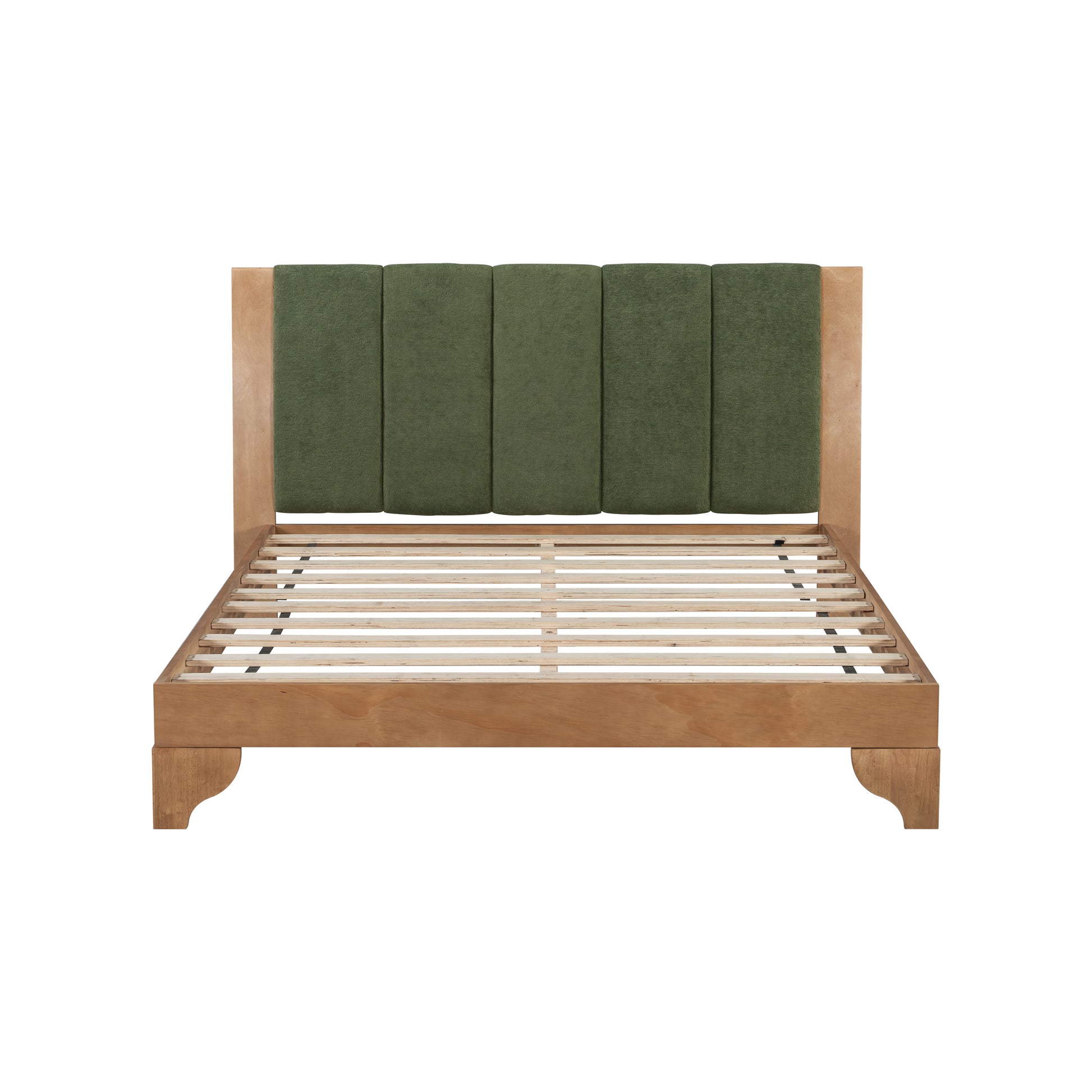 Premium Pine Wood Queen Bed Frame,Queen Size Bed Frame with Headboard Included,Mid Century Modern Bed,Natural&Green Color Bed Frame